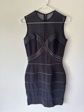 Tadashi Shoji Black Mini Dress Bandage Criss Cross Mesh Y2K Vintage Cocktail